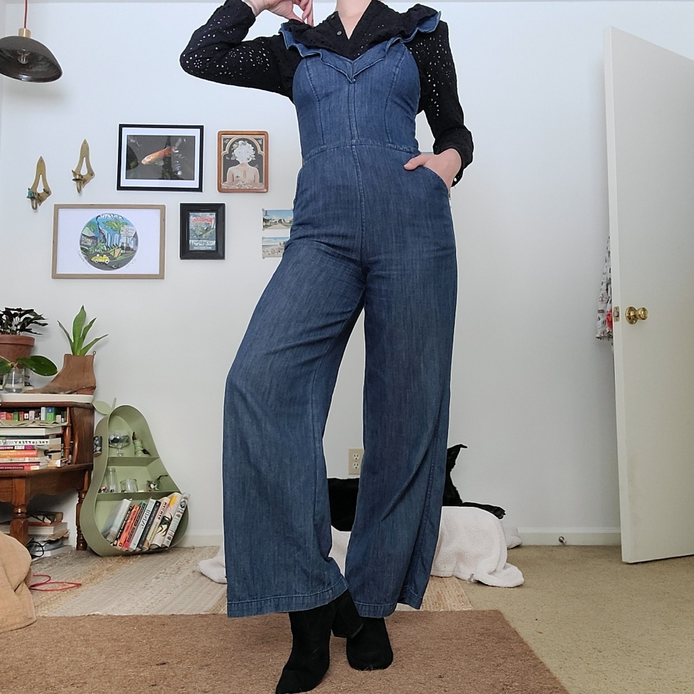 Express denim ruffle jumpsuit